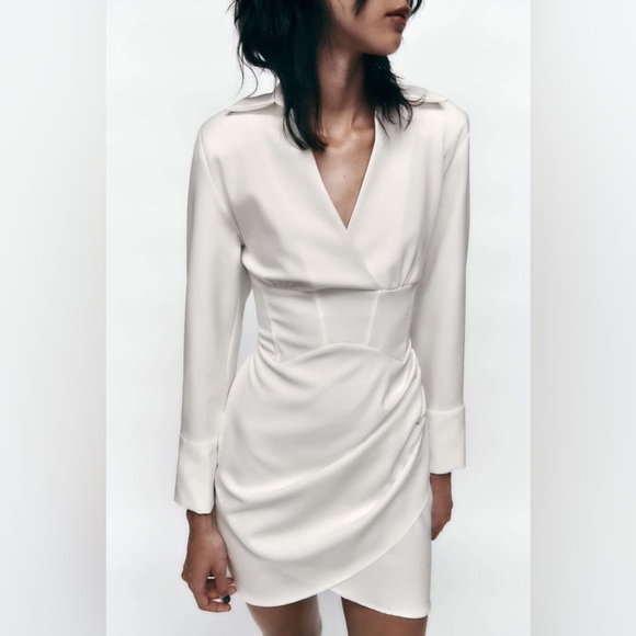 Zara white dress wedding bridal shower corset mini long sleeve - Picture 2 of 9